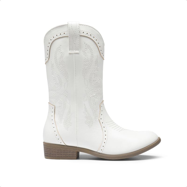 Kids Embroidery Western Cowboy Boots - WHITE - 1
